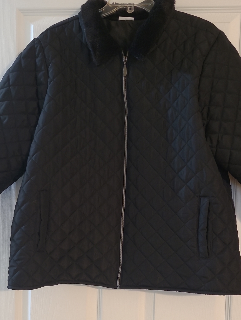 Kim Rogers Black Quilted Puffer Jacket with Faux Fur Collar Size XL